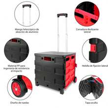 Foldable Shopping Trolley With A Telescopic Aluminum Alloy Handle, A Sturdy Polypropylene Carrying Bag, And Quiet Wheels. This Foldable Trolley Is Ideal For Weekly Shopping, Picnics, Camping Trips, And Storing Items. - 紅色 - 查看 2