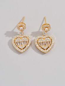 一对简约光滑心形耳钉，优雅气质，适合日常佩戴和通勤（OPP袋包装） - 金黃色 - 查看 3