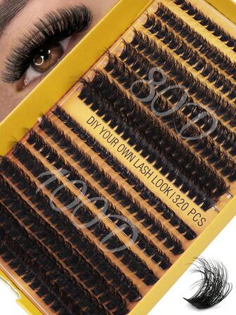 320 kluster 16 rader gör-det-själv ögonfransförlängning 8-16 mm fluffig D-böjd ögonfransförlängning kluster 60D 80D 100D klusterögonfransar för hemmabruk gör-det-själv franskluster, ögonfranskluster, individuella ögonfransar, fransar, lösögonfransar