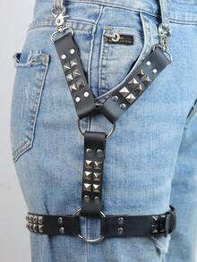 1 chiếc dây nịt da PU đính đinh tán phong cách Punk dành cho nam, dây xích quần kiểu Gothic Rock có dây đeo chân, dây nịt unisex, quà tặng cho phái mạnh dự tiệc. - màu đen - Xem 2