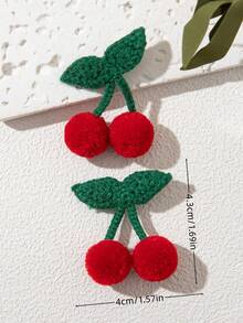 2pcs Casual Elegant Cherry Fruit Hair Clips, Suitable For Festivals, Daily Outfits, Polyester Hair Accessories, All Seasons, Claw Clips, Hair Slide, Hair Barrettes For Valentine's Day Valentine's Day Accessories Gift