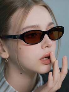 1副女士复古椭圆形镜框时尚眼镜，聚碳酸酯镜腿，轻便，适合户外佩戴 - 彩色 - 查看 12