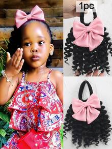 1pc Ponytail With Bow Clip Hair 8inch Kids Deep Wave Hair Go Afro Kinky Marley With Elastic For Girls - Natural Black - View 10