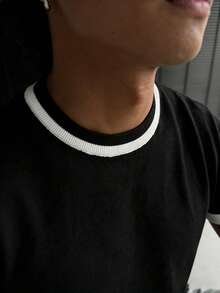 GRDR 男士撞色圆领针织短袖毛衣，夏季款 - 黑色 - 查看 3