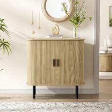 Natural Fluted Buffet Sideboard Cabinet With Curvy Edge For Living Room - Tự nhiên - Xem 6