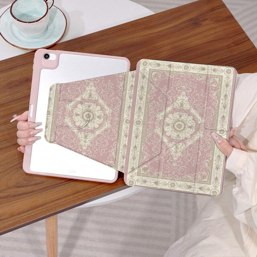 360°旋转iPad保护壳，Y型折叠支架，高清UV印刷，兼容iPad 11（2025款）、iPad Air 11/13（2025款M3）、iPad Air（M2）11/13英寸、iPad Air 4/5/6 10.9英寸、iPad Pro 11英寸、iPad Pro 12.9英寸、iPad 10.2英寸、iPad第九/十代及其他多种型号，保护套设计，支持多角度调节，六向支架摆放，内置笔槽，透明后盖，防摔保护，自动唤醒/睡眠功能 - 彩色 - 查看 1