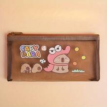 1 个可爱水豚透明网格文件袋 - 大容量涤纶收纳袋，多种图案可选，适用于学校、办公室、旅行 - 轻便易携，可收纳文件、用品、配件、水豚主题配件、文件整理，趣味设计，坚固耐用 - 彩色 - 查看 9