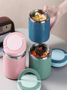 1pc Stainless Steel Insulated Food Container With Handle, Soup Mug, Breakfast Cup, Stainless Steel Bento Box With Handle, Leak-Proof Lunch Box, Portable Insulated Food Canister, Student Lunch Box, Reusable Adult Insulated Lunch Box, Wide Mouth Leak-Proof, Keeps Food Warm/Cold, Capacity 650~1000ml, Suitable For Soups, Lunches And More - Multicolor - View 3