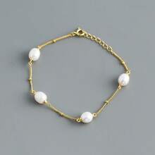 1pc Elegant Natural Freshwater Baroque Pearl Women's Bracelet, 925 Sterling Silver O-Shape Chain Design, Luxury Hypoallergenic, Suitable For Valentine's Day, Birthday, Anniversary Gift, Comes With Box