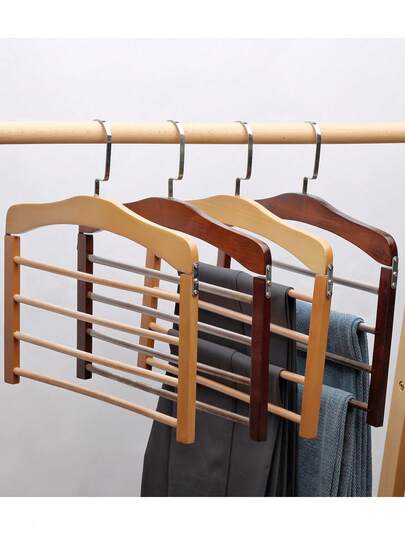 1 قطعة رف ب- 4 طبقات لتعليق البنطلونات، شماعة جينز خشبية مزودة بعارضة مانعة للانزلاق، توفير مساحة، شماعة ملابس خشبية مانعة للانزلاق لتعليق البنطلونات والأوشحة والمناشف والربطات، منظم تخزين منزلي للغرفة والحمام والخزانة