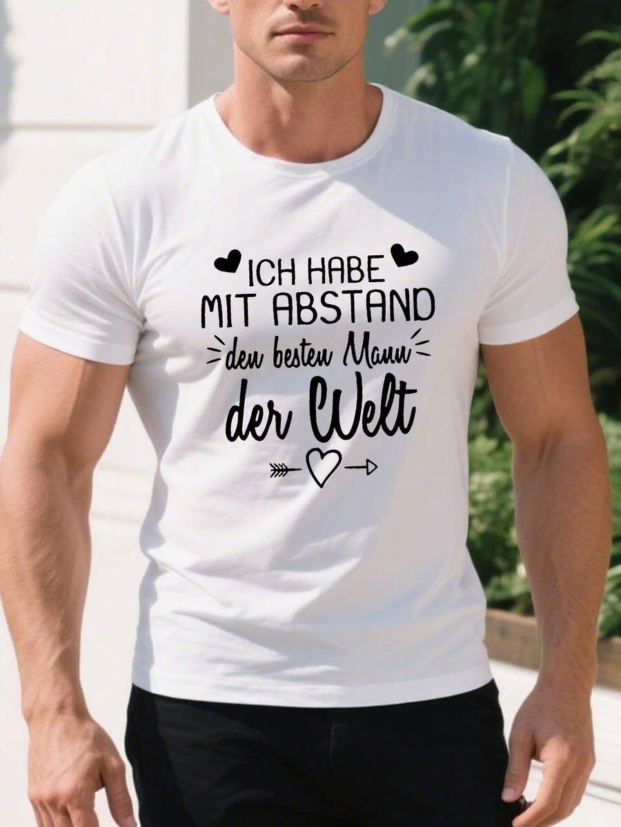 Camiseta de Verano de Manga Corta para Hombre con Diseños Humorísticos en Alemán. - Blanco - Ver 1