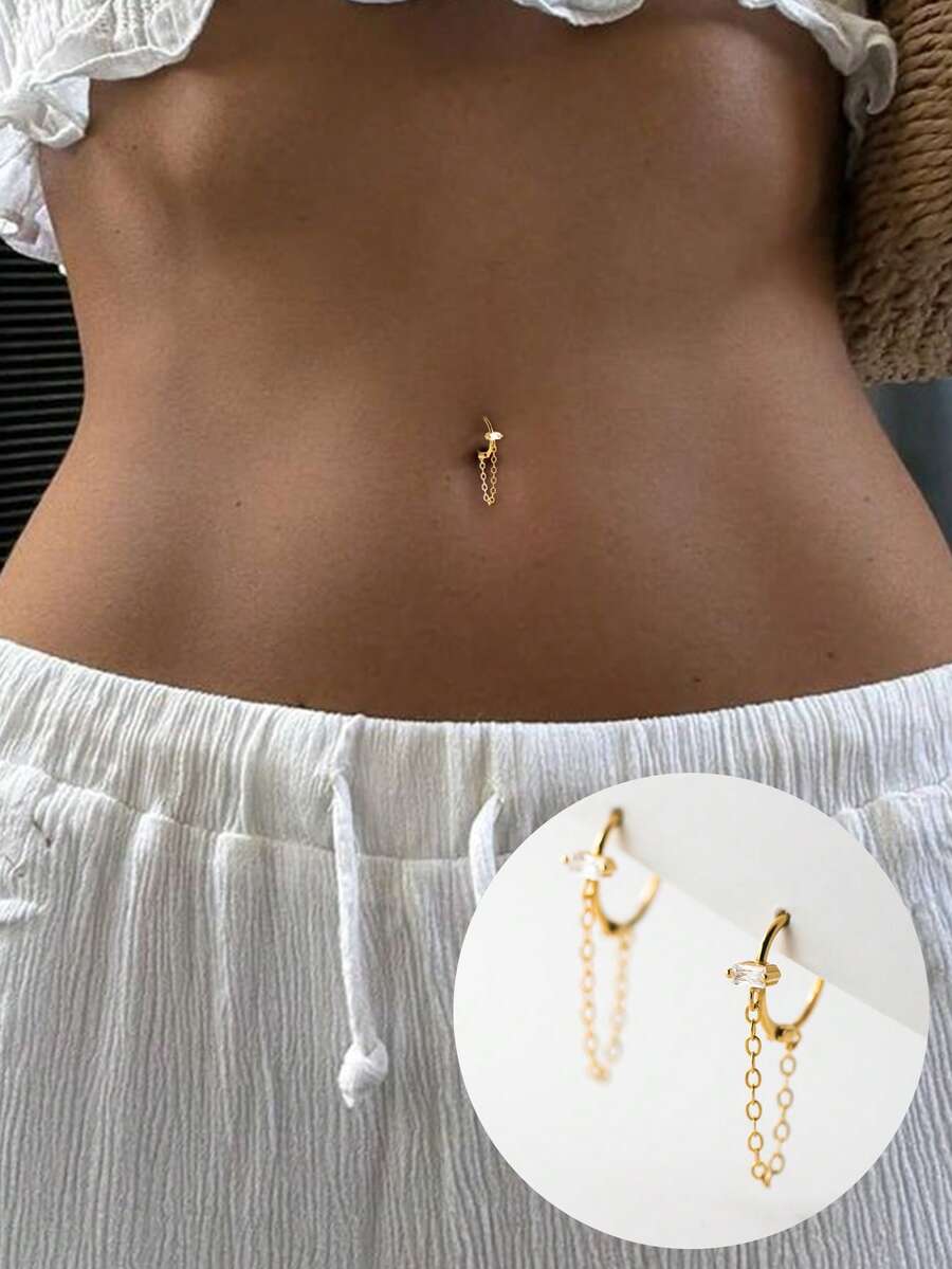 1件925纯银锆石肚脐环/反向肚脐环/肚脐饰品/肚脐圈/铰链式弯曲肚脐环/肚脐环/鼻环