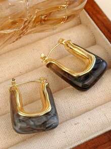一对优雅复古U形耳环，金色树脂镶嵌——时尚日常配饰，女士完美礼物 - U型耳環 - 查看 13