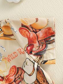 Baby Boys Western Shirts Short Sleeve Horse/Boots Print Button Down Shirts Toddler Summer Tops - 咖啡棕 - 查看 5