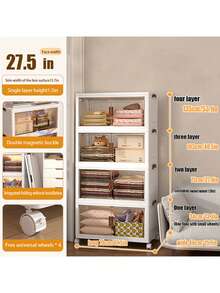 5layers  Extra Large Storage Cabinet, Multi-Tier Foldable Storage Box With Doors, Stackable Storage Containers For Shoes Sundries Books Clothes, Household Storage Organizer For Closet, Wardrobe, Bedroom, Bathroom, Office, Kitchen - trắng - Xem 11