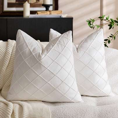 1pc White Diamond Plaid Weave Texture Soft Velvet Pillow Case Without Filler