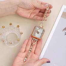 1 chiếc dây đeo đồng hồ kim loại hình chữ X đính đá pha lê dành cho nữ, tương thích với Apple Watch 38/40/41/42/44/45/49/46mm Ultra2/Ultra/10/9/8/7/6/5/4/3/2/1 - Hoa hồng vàng - Xem 6