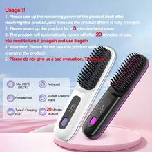 Cordless Hair Straightener Brush, Rapid Heating, Hot Comb Hair Straightener For Women, Lightweight, Type-C Charging Port, Anti-Scald, Lightweight, USB Rechargeable - 黑色 - 查看 4