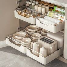 大容量抽拉式收纳架，单层滑出式抽屉储物架，适用于厨房和浴室，多功能家居收纳配件，置物架