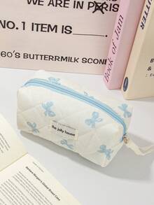1pc Blue Bow Knot Large Capacity Handheld Makeup Bag, Minimalist Style Multi-Functional Cosmetic Bag, Travel Makeup Organizer, Women's Clutch Bag, Zipper Aesthetic Travel Toiletry Bag, Pen Case, Makeup Tool Storage Bag, Women's Gift, Travel Essential - Baby Blue - View 18