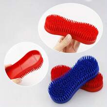 1 Horse Grooming Brush - Durable Plastic Material, Available In Blue/Red, Soft Rubber Bristles, Gentle Care And Effective Cleaning & Massage, Multipurpose Equestrian Product, Horse Grooming Item, Equestrian Equipment, Ergonomic Handle.