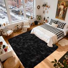 WISH TREE Area Rugs For Living Room, Fluffy Shaggy Rug Soft Carpets, Big Rugs For Bedroom Dorm Home Decor Aesthetic Halloween Christmas Decorations And Gifts - 黑色 - 查看 3