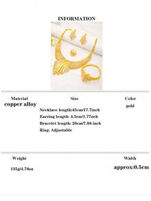 Ensemble de bijoux plaqué or 24 carats, comprenant un collier, des boucles d'oreilles, un bracelet et une bague, convenant pour un cadeau de mariage pour une mariée africaine - Doré - Voir 8