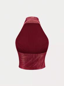 优雅无袖亮面针织上衣，女士吊带背心，夏季，复活节，乡村音乐会，毕业早午餐，亮片/闪亮文艺复兴集市，轻薄半透明，清凉，夏季，外出上衣，海滩，酒红色 - 酒紅色 - 查看 5