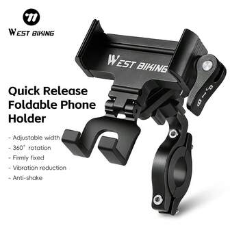  WEST BIKING Bicycle Phone Holder Foldable Easy To Remove Adjustable Width 360° Free Rotation Compatible With Multiple Models MTB Road Bike Phone Holder