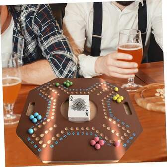 1 pieza Tablero de juego de póker árabe de madera - Juego de estrategia competitiva multijugador con 1-76 ranuras numeradas, fichas de póker de colores y cartas - Juego de entretenimiento familiar para Año Nuevo, diseño tradicional, materiales