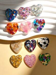 10/20/50pcs Luxury Tie Dye Sequin Heart Shaped Acrylic Pendant, DIY Earrings, Bracelets, Necklaces, Keychains, Bag Charms, Shoe Charms, Jewelry Accessories - Multicolor - View 3