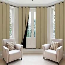 [Blackout Curtains] 4 Pieces Full Shading Curtains – 100% Light Blocking, Indoor Back Coating, Grommet Top Sun Shaded - Màu nâu nhạt - Xem 3