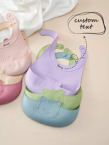 1pc Personalized Customization Name Baby Silicone Bib Cute Cat Design Adjustable Waterproof Feeding Bib Custom Baby Tableware Easy Clean Kids Gift - Multicolor - View 1