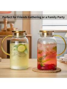 LOVEWE 2pcs Glass Pitcher Set With Lid, 68oz Classic Vertical Stripes Water Pitcher, For Cold Brew, Coffee, Lemonade, Iced Sun Tea, Beverage, Heat Resistant. Making It The Top Choice For Gifts During Christmas, Halloween And Thanksgiving.,  Iced Tea Dispenser, Striped Glass Design, Premium Drink Dispenser, Highquality Pitcher, Drink Dispensing Set, Glass Carafe Set, Coffee Enthusiasts, Tea Lovers - 2件-透明 - 查看 2