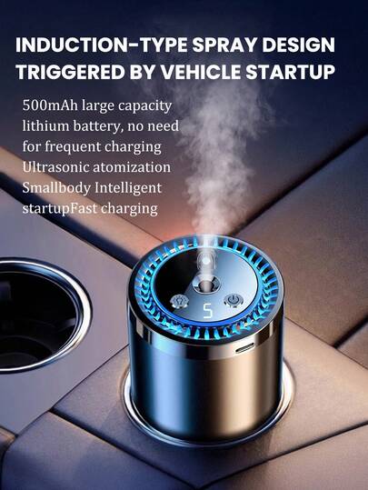 Biloljediffusor och luftfräschare - Automatisk start när fordonet startar, 5 tidslägen, Gradientbelysning och stjärnhimmelsprojektion, 6 dofter (hav), 500mAh USB-laddningsbart batteri, Biltillbehör, Bildekor