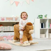 AIYAPLAY Baby Rocking Horse, Plush Ride On Cow Seat For Toddlers 1-3 Years With Song,  Belt, Wood Base, Animal Rocker For Children, Brown - Brown - View 1