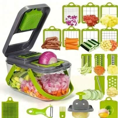 Vegetable Chopper, Multi-Function Fruit Slicer, Handle-Style Food Grinder, Vegetable Slicer, Vegetable Cutter, Onion Chopper (With Interchangeable Blades), Household Potato Shredder, Kitchen Gadgets, Kitchen Tools