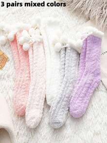 3 Pairs Of Women's Fluffy And Comfortable Plush Socks, Soft And Skin Friendly, Suitable For Home Sleep, With Multiple Colors To Choose From In Autumn And Winter - 彩色 - 查看 6
