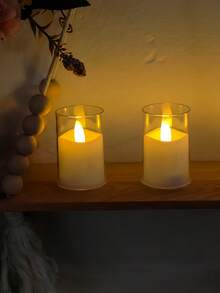 6pcs Transparent Glass Flameless Small Candles With Remote Control Timer, Real Wax Material, LED Flickering Effect, Suitable For Wedding, Home Decor, Holiday, Party, Candle Warmer, Gift - Transparent - View 3