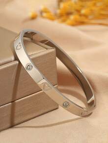 1 chiếc vòng tay hình trái tim bằng thép không gỉ mạ vàng 18K, thiết kế tối giản và sang trọng, thích hợp cho phụ nữ đeo khi hẹn hò. - hình trái tim - Xem 4