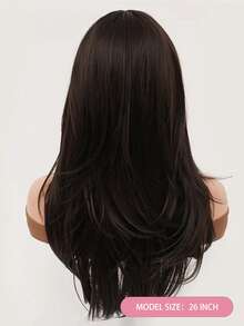 Peluca sintética con capas y flequillo, cabello largo y liso, adecuada para uso diario y juegos de roles, fibra resistente al calor, cómoda y esponjosa, de alta calidad; cabello realista; ideal para viajes, Halloween, Navidad y uso diario; peluca de estilo dopamina