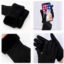 1 Pair Women's Autumn/Winter Warm Gloves, Touch Screen Sensitive, Thickened Windproof, Cute Design, Suitable For Students, Cycling And Daily Use
