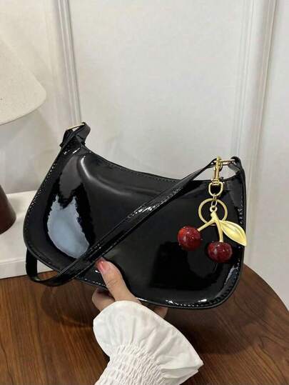 1 pieza Bolso en forma de media luna de moda minimalista, bolso de hombro con cierre de cremallera de unicolor minimalista, bolso cuadrado de piel de PU, adecuado para compras, negocios, viajes al trabajo, actividades al aire libre, viajes, uso diario