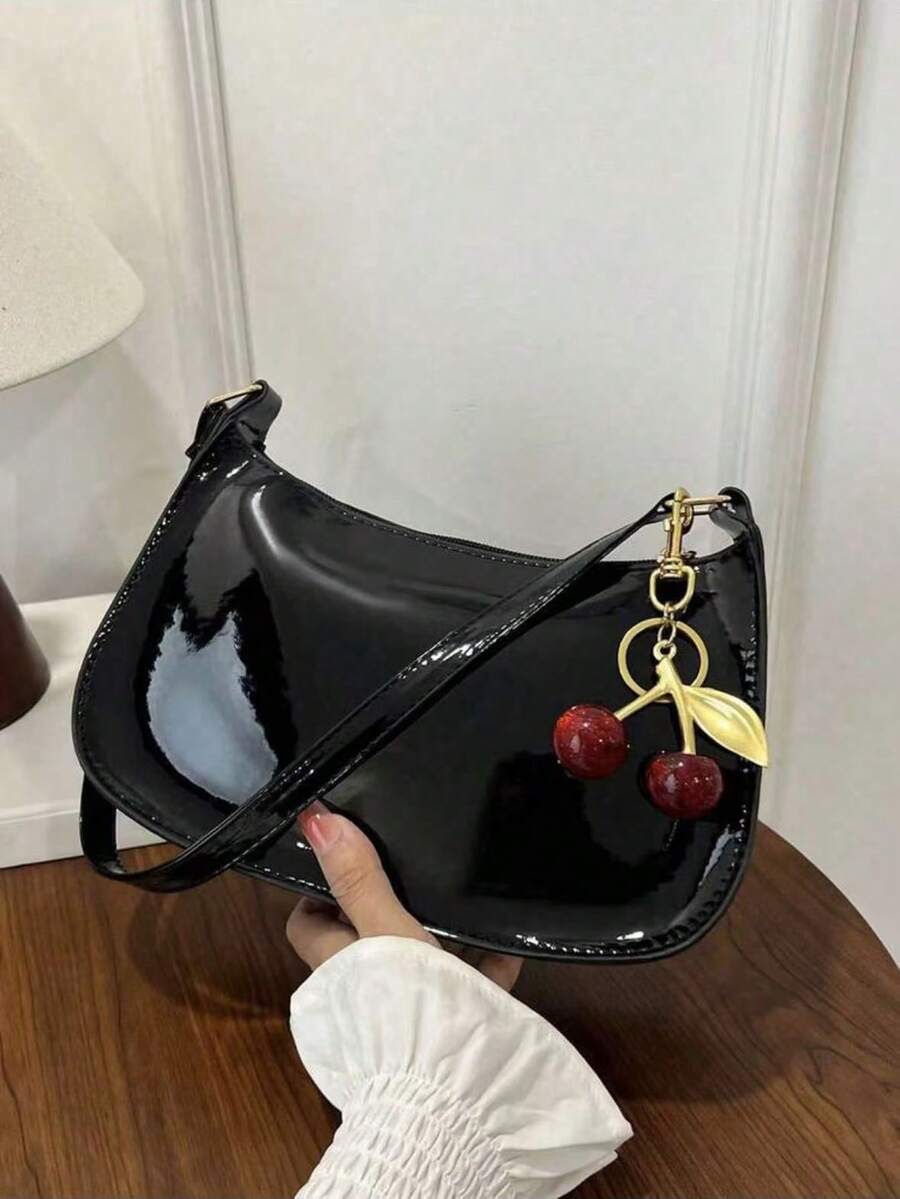 1 chiếc túi hình lưỡi liềm tối giản thời trang, túi đeo vai khóa kéo tối giản màu trơn, túi vuông bằng da PU, thích hợp cho mua sắm, công sở, đi làm, hoạt động ngoài trời, du lịch và sử dụng hàng ngày. - màu đen - Xem 1