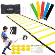 UUAGPtek 25 Piezas Equipo De Entrenamiento De Fútbol De Agilidad Y Velocidad Incluye 6M Escalera Bolsa Entrenador De Patadas De Fútbol 10 Conos De Disco Cuerda De Saltar 5 Bandas De Resistencia - como en la foto - Ver 4