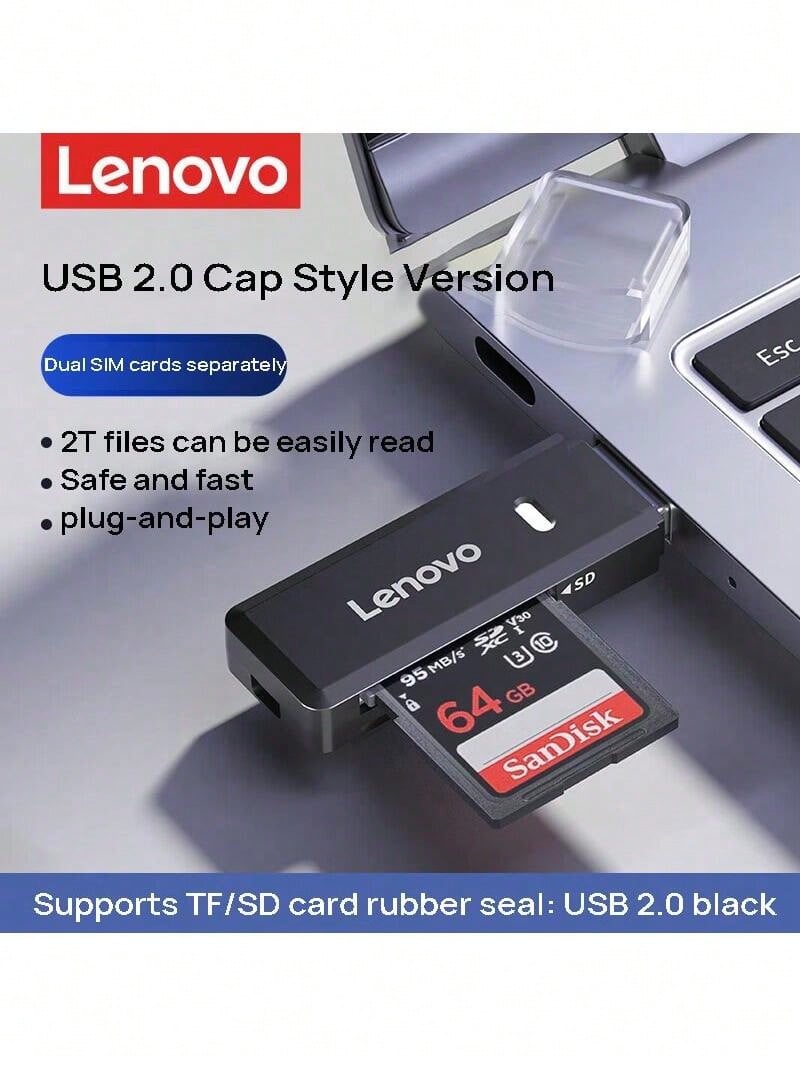 Lenovo E202 讀卡機 USB2.0蓋帽款 雙卡單獨 檔案輕鬆讀取 高速 即插即用 - 黑色 - 查看 1