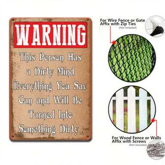 1 st, Vintage metall aluminiumskylt, Varning "Denna person har snuskiga tankar" Allt du säger kan och kommer att förvandlas till något snuskigt, rolig affischdekoration (11,9 tum x 7,9 tum/30 cm * 20 cm), Bondgård, Uteplats, Kaffe, Sovrum, Klubbdekoration, Plåtskylt Gåva