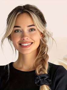 6pcs Wide Black Scrunchies, Minimalist Fabric Hair Ties, Non-Damaging High-Quality Bun Holders ,Ponytail Holders ,Hair Elastics ,Hair Rubber Bands ,Hair Rope - Black - View 5