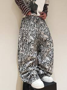 1件复古水洗印花阔腿牛仔裤，男士休闲宽松裤，通勤百搭，四季皆宜（不含腰带和配饰） - 白色 - 查看 1