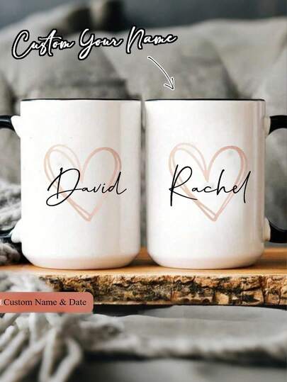 1pc, 11OZ, Personalized Custom Letter Name Coffee Mug - Can Be Customized With Your Photo/Name,Design Custom Cup, Ceramic Cup, Novelty Mug, White Tea Cup, Summer And Winter Drinkware, Birthday Gift, Family Party Gift, Holiday Gift Anti-Mold, Reusable Exquisite, Adorable, Modern, Contracted Custom, Personalized, Unique Ideal Gifts Him Her Anniversaries Valentine's Day Mother's Day Birthdays